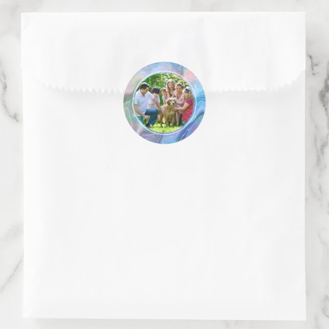 Elegant Abstract liquid And Family Custom Photo Classic Round Sticker (Bag)