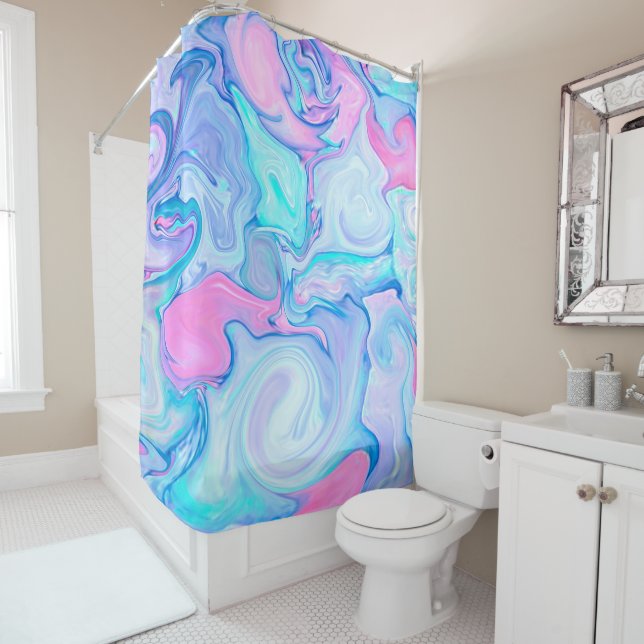Elegant Abstract Marble Acrylic Oil Paint Artwork Shower Curtain (In Situ)