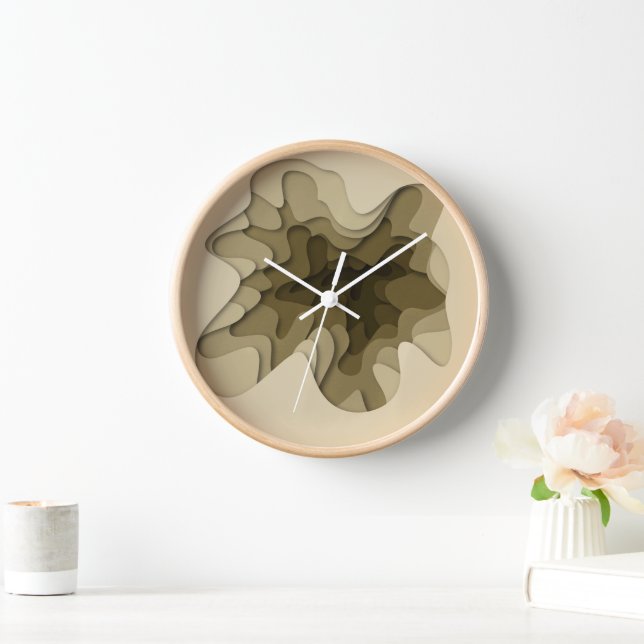 Elegant Abstract Ombre Brown Layers Wall Clock (Home)