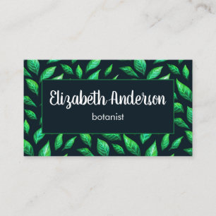 Elegant Abstract Painted Green Leaves Botanist Appointment Card