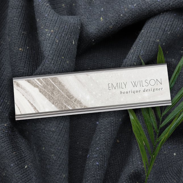 Elegant Abstract Pale Gold Marble Agate Desk Name Plate (Creator Uploaded)