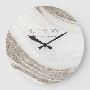 Elegant Abstract Pale Gold Marble Agate  Large Clock