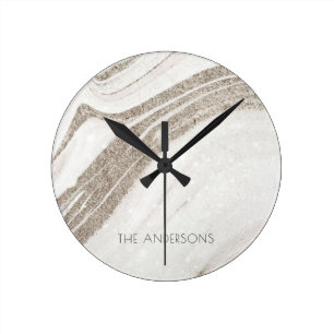 Elegant Abstract Pale Gold Marble Agate  Round Clock