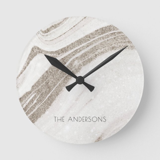Elegant Abstract Pale Gold Marble Agate  Round Clock (Front)