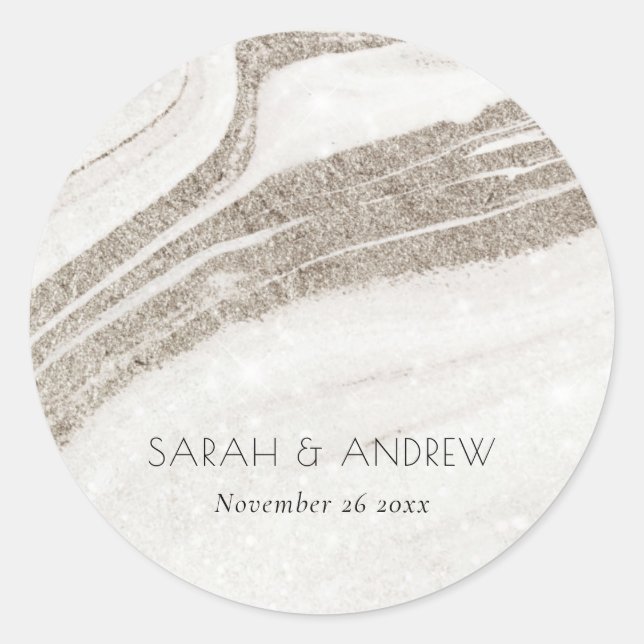 Elegant Abstract Pale Gold Marble Agate Wedding Classic Round Sticker (Front)