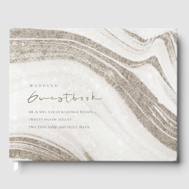 Elegant Abstract Pale Gold Marble Agate Wedding Guest Book (Front)