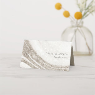 Elegant Abstract Pale Gold Marble Agate Wedding Place Card