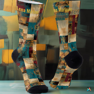 Elegant Abstract Patchwork – Custom Artistic Socks