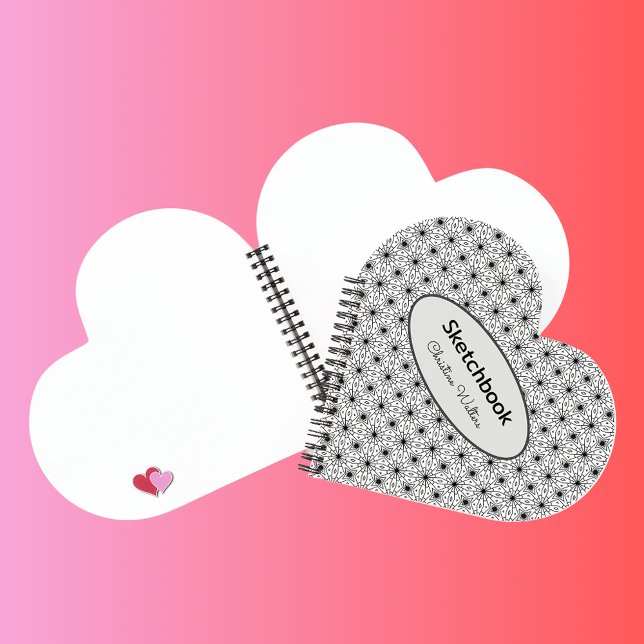 Elegant Abstract pattern Black & White Heart-shape Notebook (Creator Uploaded)
