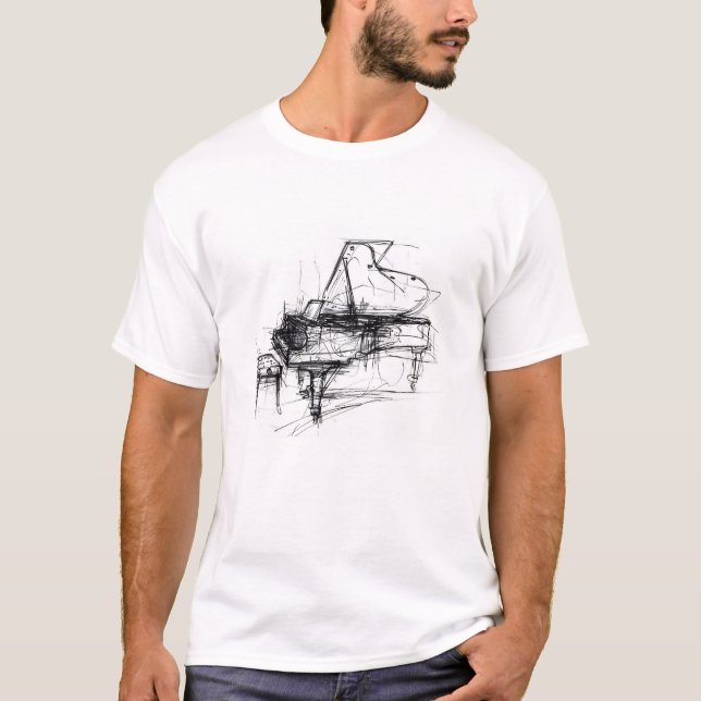 Elegant Abstract Piano Sketch T-Shirt (Front)
