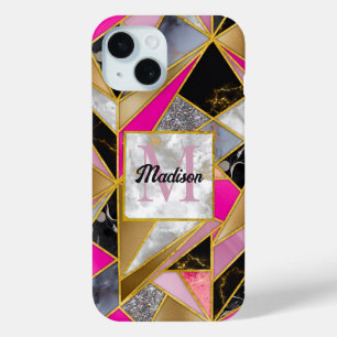 Elegant abstract pink black geometric iPhone 15 case