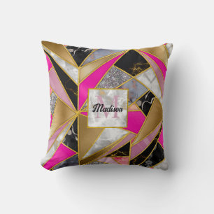 Elegant abstract pink black geometric cushion