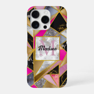 Elegant abstract pink black geometric iPhone 16 pro case