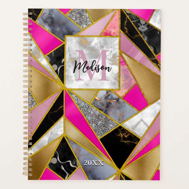 Elegant abstract pink black geometric planner (Front)