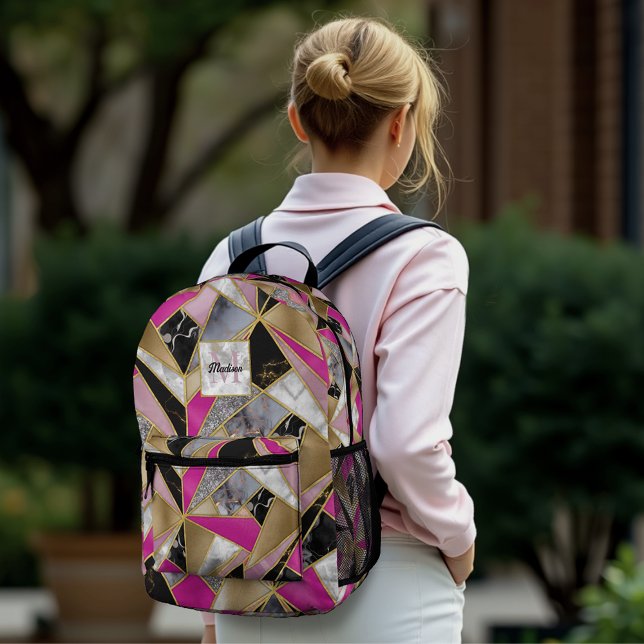 Elegant abstract pink black geometric printed backpack (Creator Uploaded)