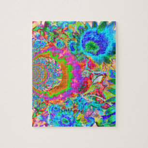 Elegant abstract pink blue flowers garden jigsaw puzzle