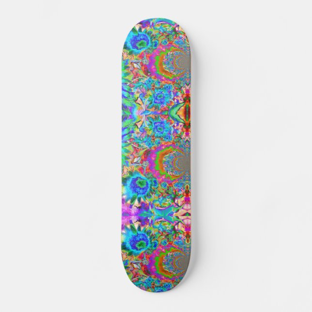 Elegant abstract pink blue flowers garden  skateboard (Front)