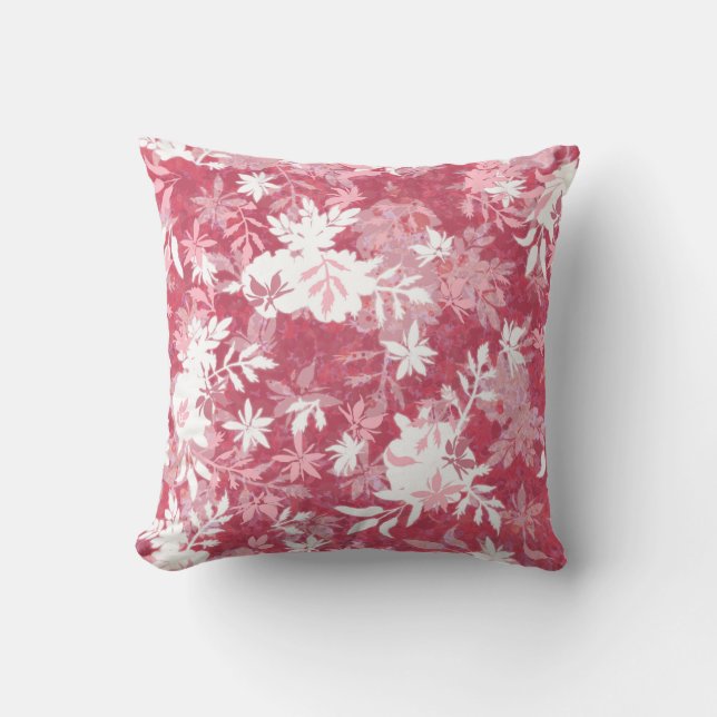 Elegant Abstract Pink Burgundy Marigold Floral Cushion (Front)