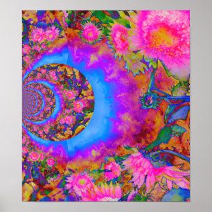 Elegant abstract pink floral flowers sunflowrs poster
