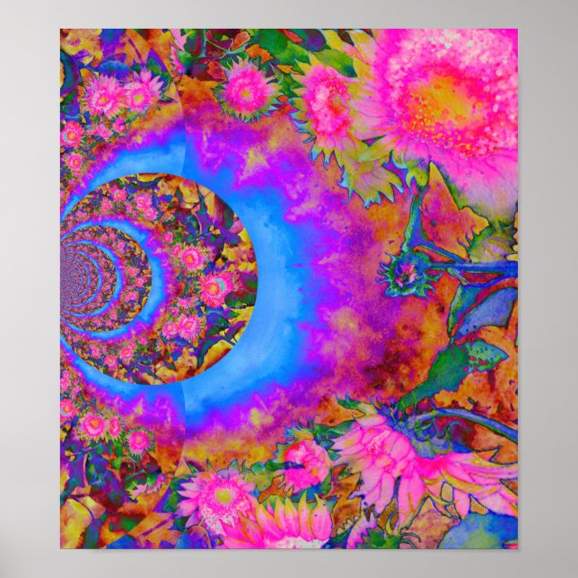 Elegant abstract pink floral flowers sunflowrs poster (Front)