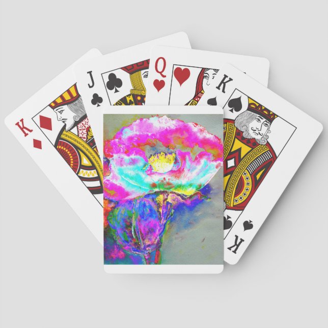 Elegant abstract Pink floral Poppy painting  Playing Cards (Back)