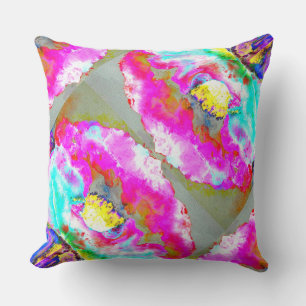 Elegant abstract pink teal floral painting cushion