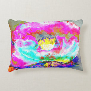 Elegant abstract pink teal floral painting decorative cushion