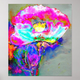 Elegant abstract pink teal floral painting  poster