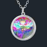 Elegant abstract pink teal floral painting silver plated necklace<br><div class="desc">Elegant abstract pink teal floral painting</div>