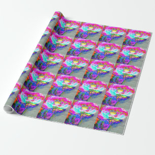 Elegant abstract pink teal floral painting wrapping paper