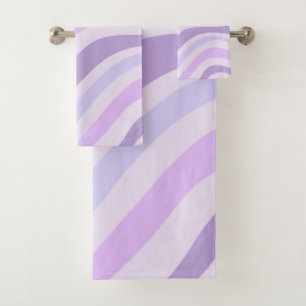 Elegant Abstract Purple Neutral Wavy Stripe Modern Bath Towel Set