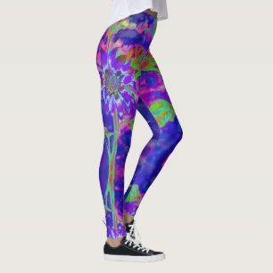 Elegant abstract purple sunflower leggings