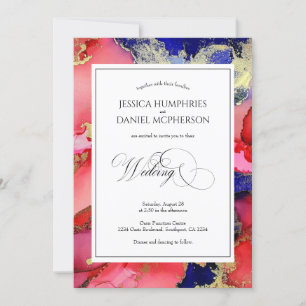 Elegant Abstract Red Gold Purple Wedding Invitation