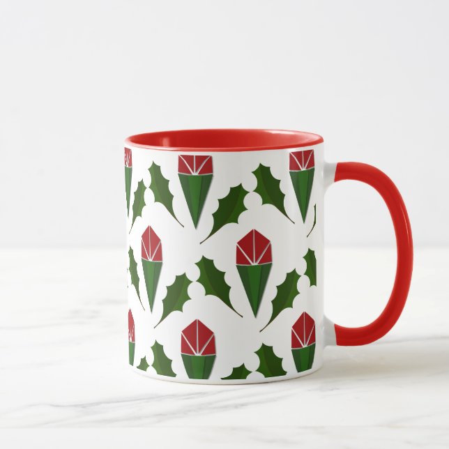 Elegant Abstract Red Roses & Holly Floral Pattern Mug (Right)