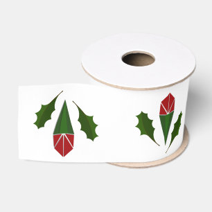 Elegant Abstract Red Roses, Holly Holiday Pattern Grosgrain Ribbon