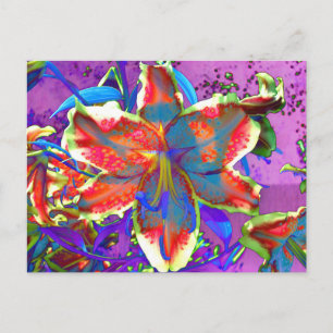 Elegant abstract retro red blue floral watercolor postcard