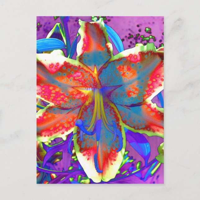 Elegant abstract retro red blue floral watercolor  postcard (Front)