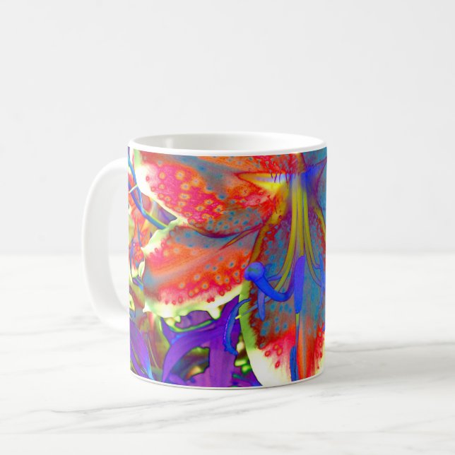 Elegant abstract retro red blue flower coffee mug (Front Left)