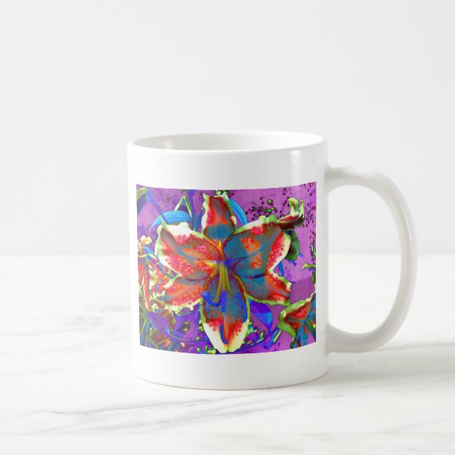 Elegant abstract retro red blue flower coffee mug (Right)