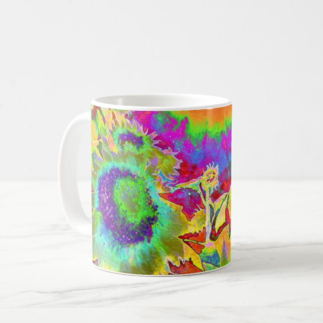 Elegant abstract retro sunflower fields coffee mug (Front Left)