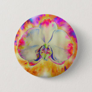 Elegant abstract retro watercolor pink orchid 6 cm round badge