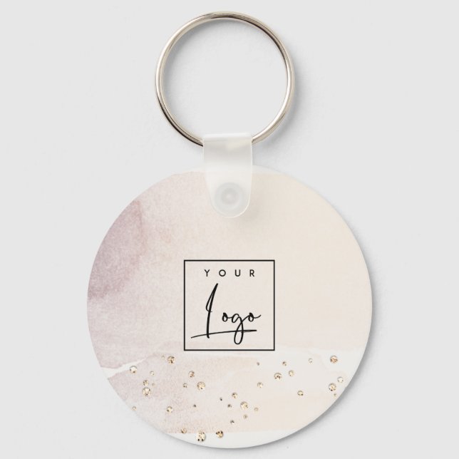 Elegant Abstract Rose Gold Purple Watercolor Logo Key Ring (Front)