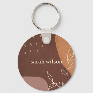 Elegant Abstract Rust Brown Orange Leafy Foliage Key Ring