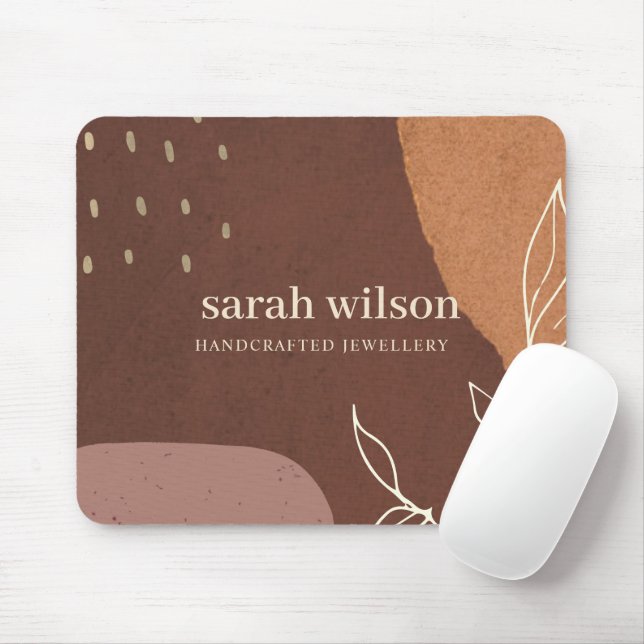 Elegant Abstract Rust Brown Orange Leafy Foliage Mouse Pad (With Mouse)