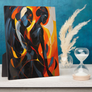 Elegant Abstract Silhouette in Fiery Tones Art Plaque