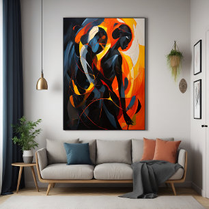Elegant Abstract Silhouette in Fiery Tones Art Poster