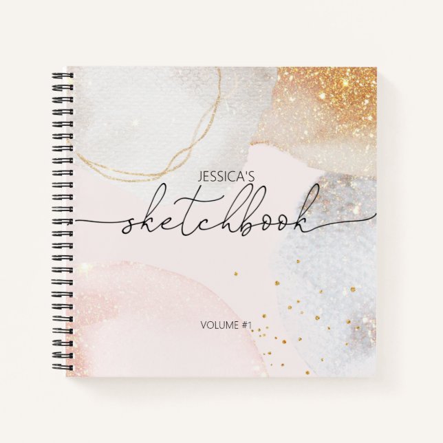 Elegant abstract sketchbook blush pink your name notebook (Front)