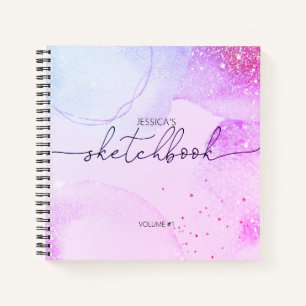 Elegant abstract sketchbook pink purple your name  notebook