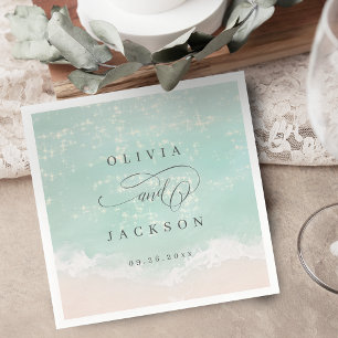 Elegant abstract sparkling ocean beach wedding napkin