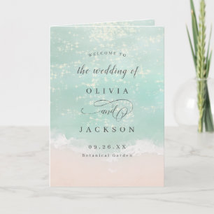 Elegant abstract sparkling ocean beach wedding  program